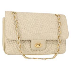 Authentic BALLY Quilted Chain Shoulder Bag Leather Ivory Gold